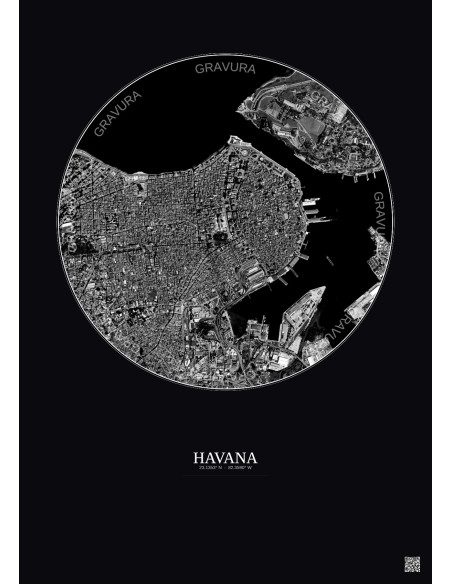 Havana Satellite View Poster 2.5km B&W | Gravura – Dark background