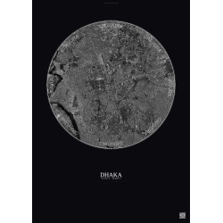 Affiche Dhaka – Poster vue satellite 6km N&B | Gravura – Fond foncé