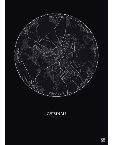 Affiche Chisinau – Poster carte de ville 10km | Gravura – Fond foncé