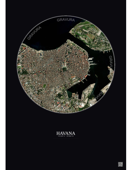 Havana Satellite View Poster 2.5km Color | Gravura – Dark background