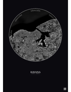 Havana Satellite View Poster 6km B&W | Gravura – Dark background