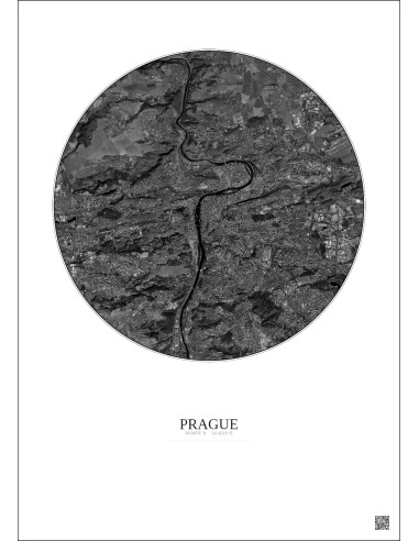 Affiche Prague – Poster vue satellite 10km N&B | Gravura – Fond clair