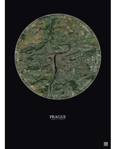 Affiche Prague – Poster vue satellite 10km Couleur | Gravura – Fond foncé