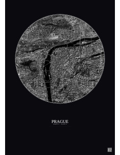 Prague Satellite View Poster 2.5km B&W | Gravura – Dark background