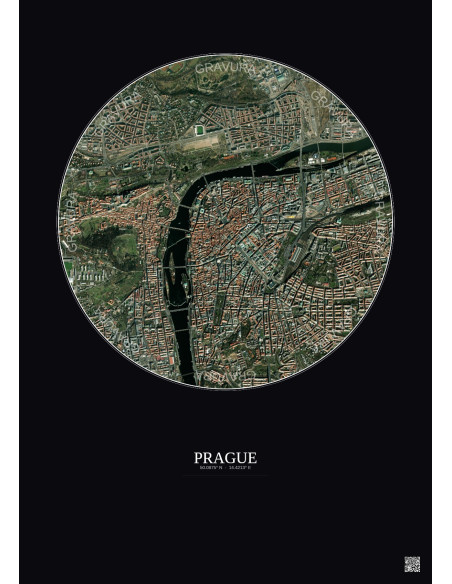 Affiche Prague – Poster vue satellite 2.5km Couleur | Gravura – Fond foncé