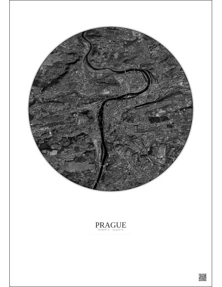 Affiche Prague – Poster vue satellite 6km N&B | Gravura – Fond clair