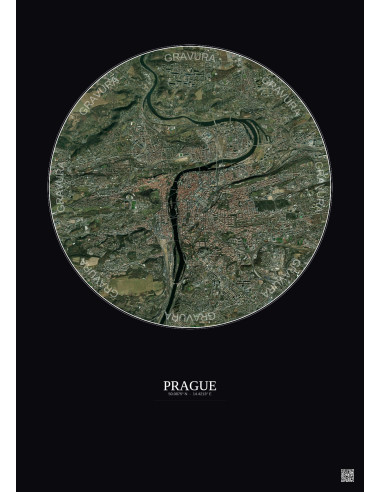 Affiche Prague – Poster vue satellite 6km Couleur | Gravura – Fond foncé