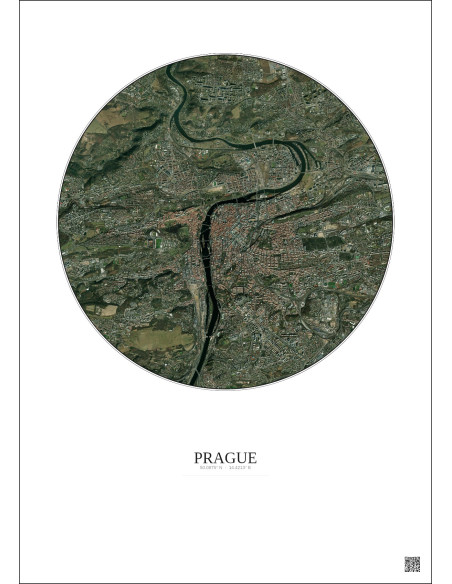 Affiche Prague – Poster vue satellite 6km Couleur | Gravura – Fond clair