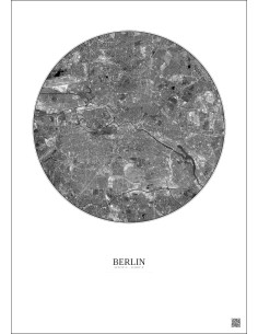Affiche Berlin – Poster vue satellite 10km N&B | Gravura – Fond clair