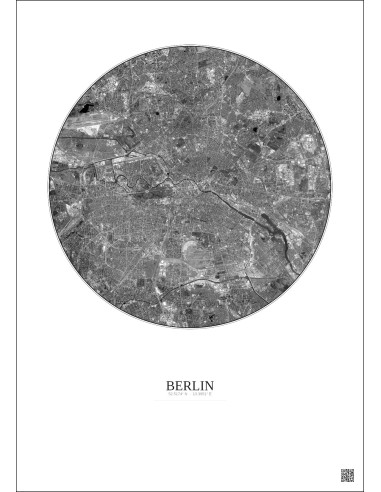Affiche Berlin – Poster vue satellite 10km N&B | Gravura – Fond clair