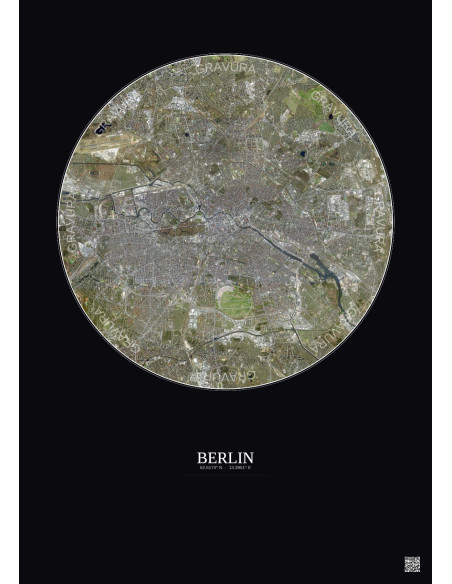 Affiche Berlin – Poster vue satellite 10km Couleur | Gravura – Fond foncé