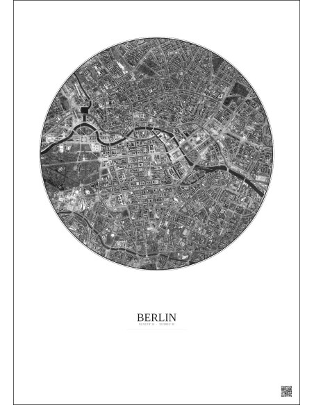 Affiche Berlin – Poster vue satellite 2.5km N&B | Gravura – Fond clair