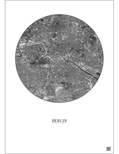Berlin Satellite View Poster 6km B&W | Gravura – Light background