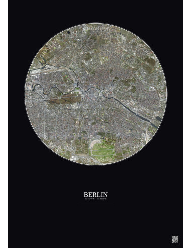 Affiche Berlin – Poster vue satellite 6km Couleur | Gravura – Fond foncé