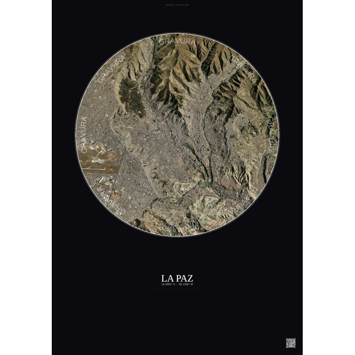 Affiche La Paz – Poster vue satellite 6km Couleur | Gravura – Fond foncé