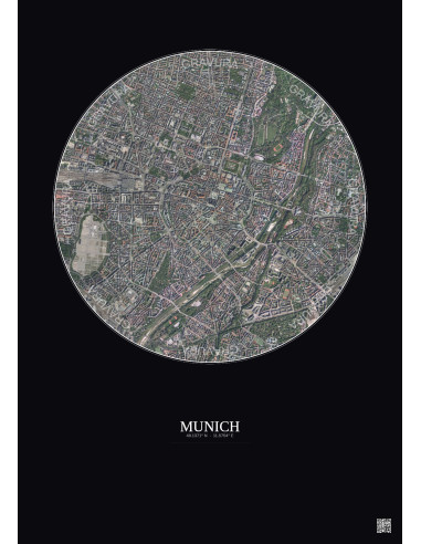 Munich Satellite View Poster 2.5km Color | Gravura – Dark background