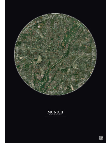 Munich Satellite View Poster 5km Color | Gravura – Dark background