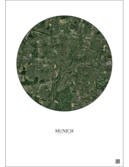Affiche Munich – Poster vue satellite 10km Couleur | Gravura – Fond clair