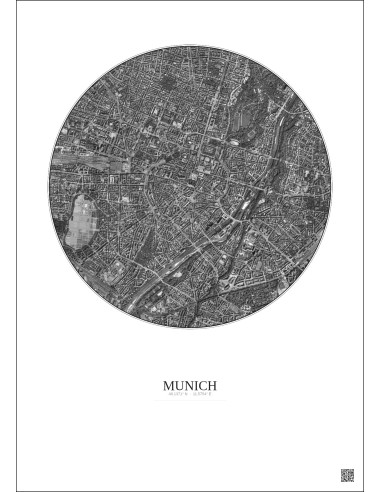 Munich Satellite View Poster 2.5km B&W | Gravura – Light background
