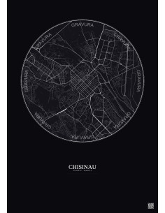 Affiche Chisinau – Poster carte de ville 6km | Gravura – Fond foncé