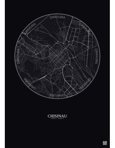 Affiche Chisinau – Poster carte de ville 6km | Gravura – Fond foncé