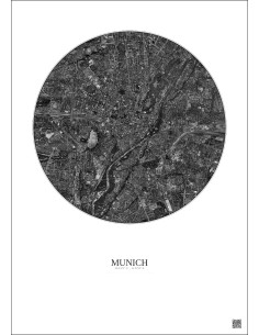 Affiche Munich – Poster vue satellite 5km N&B | Gravura – Fond clair