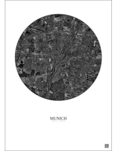 Munich Satellite View Poster 10km B&W | Gravura – Light background