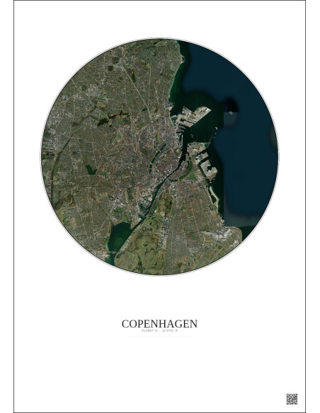 Affiche Copenhagen – Poster vue satellite 10km Couleur | Gravura – Fond clair