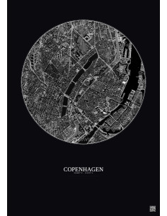 Affiche Copenhagen – Poster vue satellite 2.5km N&B | Gravura – Fond foncé