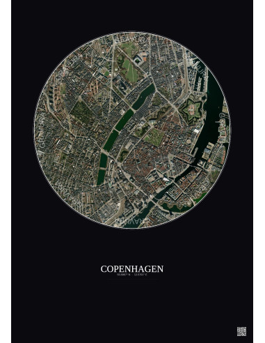 Affiche Copenhagen – Poster vue satellite 2.5km Couleur | Gravura – Fond foncé