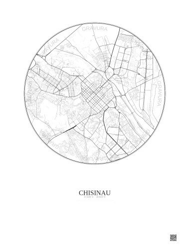 Affiche Chisinau – Poster carte de ville 6km | Gravura – Fond clair
