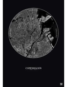 Affiche Copenhagen – Poster vue satellite 6km N&B | Gravura – Fond foncé