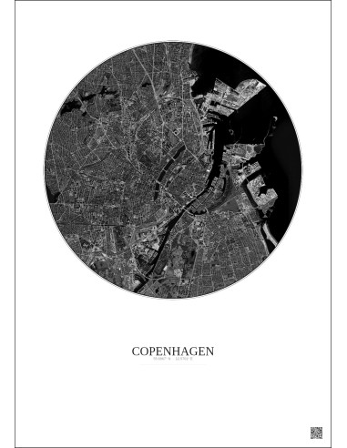 Affiche Copenhagen – Poster vue satellite 6km N&B | Gravura – Fond clair