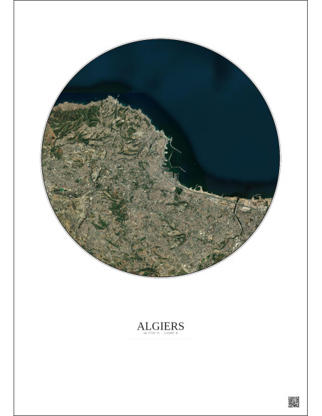 Affiche Algiers – Poster vue satellite 10km Couleur | Gravura – Fond clair