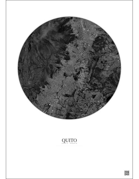 Quito Satellite View Poster 10km B&W | Gravura – Light background