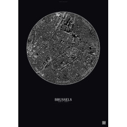 Affiche Brussels – Poster vue satellite 2.5km N&B | Gravura – Fond foncé