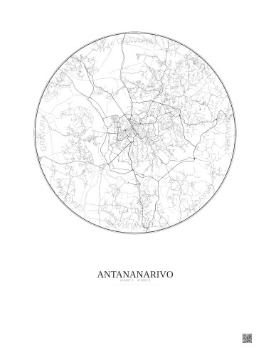 Affiche Antananarivo – Poster carte de ville 10km | Gravura – Fond clair