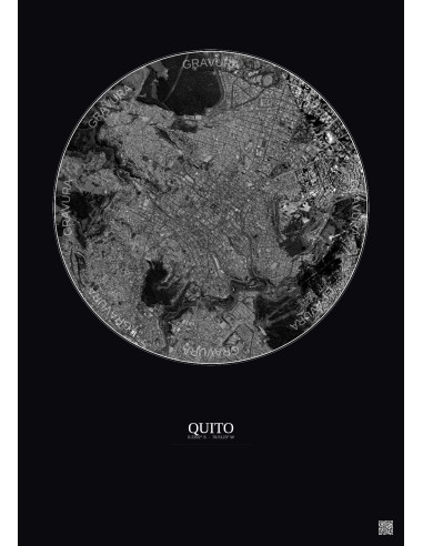 Affiche Quito – Poster vue satellite 2.5km N&B | Gravura – Fond foncé