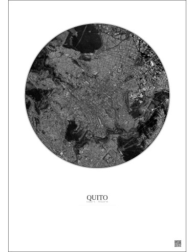 Affiche Quito – Poster vue satellite 2.5km N&B | Gravura – Fond clair