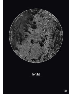Affiche Quito – Poster vue satellite 6km N&B | Gravura – Fond foncé