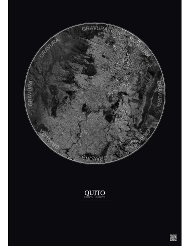 Affiche Quito – Poster vue satellite 6km N&B | Gravura – Fond foncé
