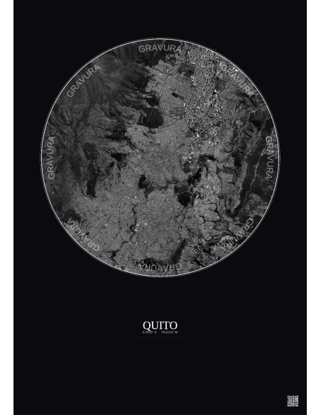 Affiche Quito – Poster vue satellite 6km N&B | Gravura – Fond foncé