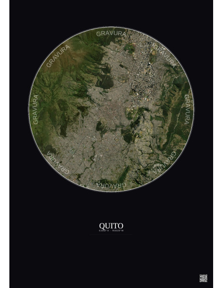 Affiche Quito – Poster vue satellite 6km Couleur | Gravura – Fond foncé