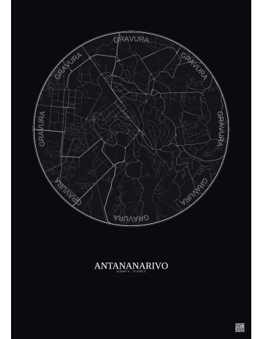 Affiche Antananarivo – Poster carte de ville 2.5km | Gravura – Fond foncé