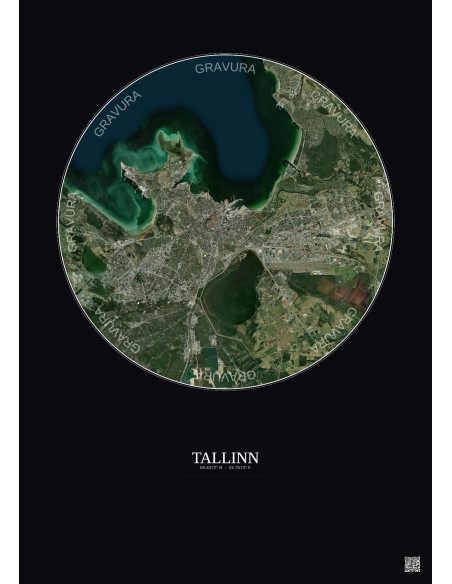 Affiche Tallinn – Poster vue satellite 10km Couleur | Gravura – Fond foncé