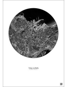 Tallinn Satellite View Poster 2.5km B&W | Gravura – Light background