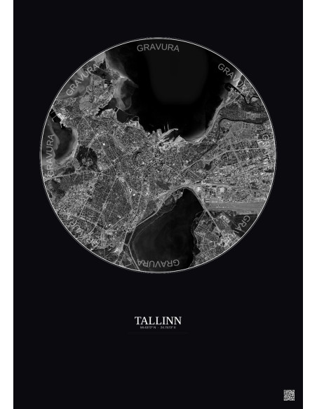 Affiche Tallinn – Poster vue satellite 6km N&B | Gravura – Fond foncé