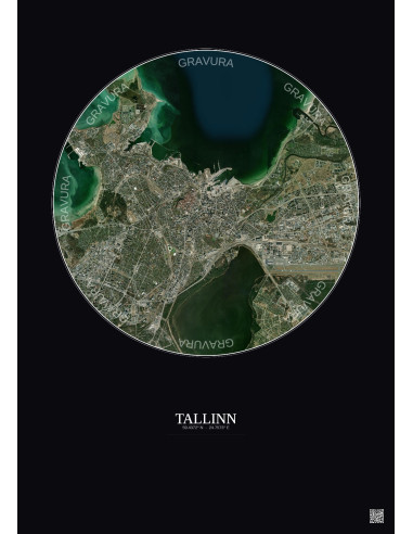 Tallinn Satellite View Poster 6km Color | Gravura – Dark background