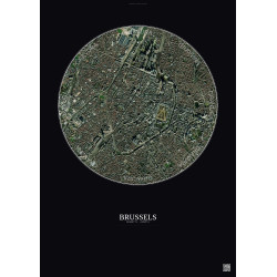 Affiche Brussels – Poster vue satellite 2.5km Couleur | Gravura – Fond foncé