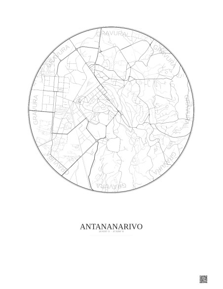Affiche Antananarivo – Poster carte de ville 2.5km | Gravura – Fond clair